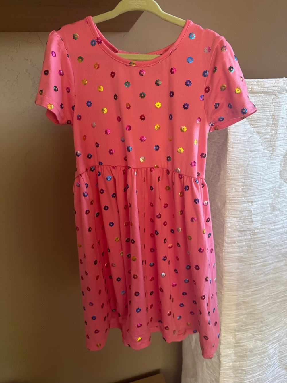 Girls' Pink Sequin Dot Short Sleeve Dress